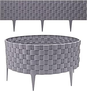 Taylor & Brown Set of 8 Decorative Grey Garden Fencing Faux Rattan Effect Plastic Edging Lawn Plant Border Flowerbed Patio Driveway Weaved Rattan Effect | Covers a 4.76m long edging