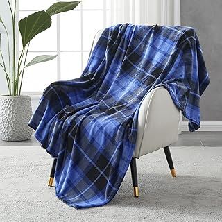 SOCHOW Flannel Fleece Blanket 127cm×150cm, All Season Plaid Blue Blanket for Bed, Couch,Car