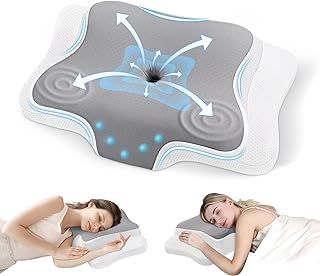 JINXIA Cervical Memory Foam Pillow for Neck Pain, Bed Sleeping Pillow for Shoulder Pain,Ergonomic Orthopedic Support Pillow for Side/Back/Stomach Sleepers with Removable Cover(Ice Silk Pillowcase)