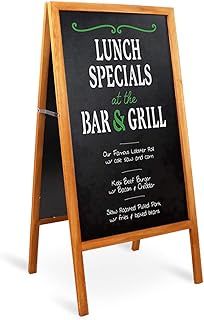 UNHO A Board Pavement Sign, Outdoor Wooden Advertising Board Magnetic Double Sided Blackboard Chalkboard Display Stand Wood Easel with 2 Cleaning Cloths Ideal for Restaurant Cafe Bar Wedding 50x100cm