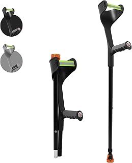 Folding Elbow Crutches for Adults Women Men,Lightweight Height Adjustable Crutches with Comfy Handle, Ergonomic Grip Forearm Crutches,with Non-Slip Base Mobility and Walking Aids Black (Black, 1 Unit)