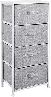 Amazon Basics Fabric 4-Drawer Storage Organiser Unit with Durable Steel Frame and Removable Drawers, White