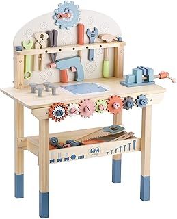 Tool Bench for Kids Toy Play Workbench Wooden Tool Bench Workshop Workbench with Tools Set Wooden Construction Bench Toy for 3 4 5 Year Old Boys Girls