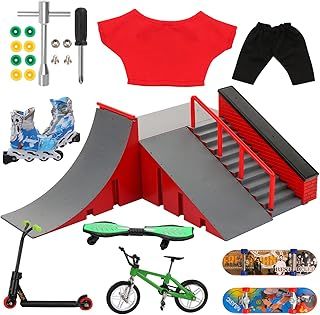 LALASTYLE Mini Skateboard Ramp with Mini Toy Set - Finger Skateboard, Bicycle, Scooter & Vitality Board - 1 Pair Skates - Training Trick Props