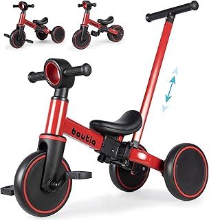 5 in 1 Kids Tricycles for 1-4 Year Old, Toddler Balance Bike for Boys Girls Gift Present, Baby Trike with Parent Handle and Removable Pedals for 12 Months+ (No Parent Steering Version)