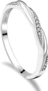 GULICX Skinny 925 Sterling Silver Ring Cubic Zirconia CZ Wedding Promise Eternity Ring Sizes J 1/2, K, L 1/2, N 1/2, O, P, P 1/2, Q, R 1/2, S, T 1/2, U, V, W
