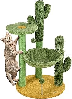 PawHut 82cm Cactus Cat Tree for Indoor Cats, Kitten Scratching Post with Hammock, Flower platform, Toy Balls - Green and Yellow
