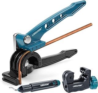 Libraton Manual Tube Bender, Copper Tubing Bender, 180 Degree Pipe Bending Tool, 3-in-1 Copper Bender 1/4” 5/16” 3/8”, with Mini Tube Cutter & Deburring Tool, for Brass, Aluminum and Thin Steel Tubes