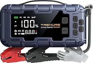TREKURE 7-IN-1 6000A Jump Starter Power Pack with 160PSI Air Compressor, PD45W Charger with Car Battery Booster Jump Starter (all Gas/12L Diesel), Car Jump Starter Power Bank, Gloves, Lights, QC3.0