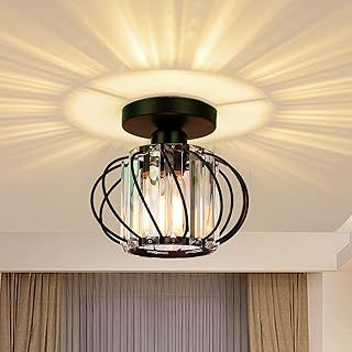 FRIDEKO HOME Modern Light Fixture- Industrial Mini Semi Flush Mount Ceiling Lighting LED Crystal Chandeliers Fitting for Kitchen Hallway Dining Rooms Living Room - Black