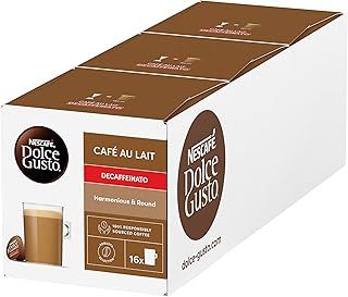 NESCAFE Dolce Gusto Cafe au Lait Decaf Coffee Pods - total of 48 Decaffinated Coffee Capsules -(3 Packs)