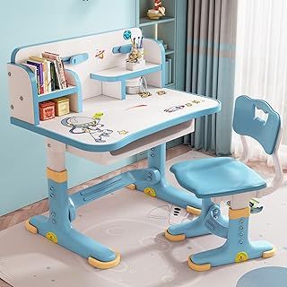 Kids Desk and Chair Set, Children's Desks, Boys Girls Desk for Kids Bedroom, Height Adjustable Kids Study Table and Chair Set with Drawer
