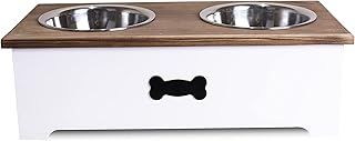 Luxury Dog Food Feeding Stand Station Stainless Double Raised Bowls Pet Feeder (White, Large)