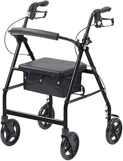 Ultra Lightweight Folding rollator Wheeled Walker Walking Frame with Brakes, seat and Bag 18cm Wheels (Black)