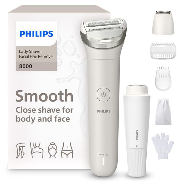 Philips Lady Shaver Series 8000 - Cordless, Wet & Dry Electric Shaver, 3-Blade Shaving System, Flexible Shaving Head, LED Light, for Face, Legs, Body & Bikini, 100 Mins. Runtime, Model BRL159/00