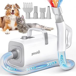 Pecute Dog Hair Dryer, Fast Drying Pet Dryer, Hot & Cold Cycle, 4 Nozzles, Low Noise, Ideal for Dogs Cats