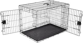 Amazon Basics Large Metal Dog Crate/Cage with Tray, Durable and Foldable Dog Cage with Double Door, Black, Large 91cm (36")