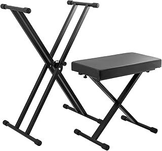 KAP-PK2 Keyboard Stand and Stool Pack Height Adjustable Double Braced X-Frame Keyboard Stand and Piano Stool