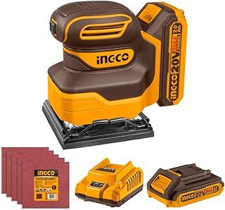 INGCO 20V Cordless 1/4 Sheet Sander 12000RPM Electic Orbital Sander with 1Pcs 2.0Ah Battery and 1Pcs Charger CSHSLI20141