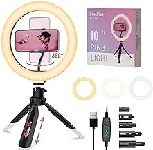 RealPlus LED Ring Light, 10" Ring Light with Tripod Stand & Phone Holder with 3 Light Modes & 10 Brightness for YouTube Video Tiktok-Gifts for Women
