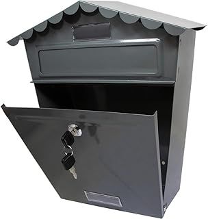 Steel Post Box Large Mailbox - Wall Mounted Parcel Delivery | Powder Coated - For Home Use & Outside on Sheds, Garages, Walls, Gates - Grey Mail Box with 2 Keys | Lockable Letter - Keep Your Mail Safe