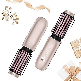 Jooayou Cordless Curling Brush, Travel Hot Brush Cordless Hair Curler Straightening Brushes, 7000mAh Portable Heated Curling Brushes USB Rechargeable Ionic Hot Air Styler for Hair Styling, Pink