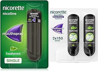Nicorette QuickMist Spray Mouthspray Nicotine Freshmint- Single- 150 Sprays, 1 mg (Stop Smoking Aid) & QuickMist SmartTrack 1 mg/Spray Mouthspray Nicotine Freshmint