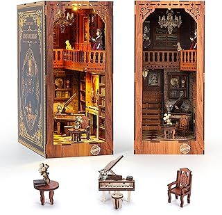 Book Nook Kit for Adults, DIY Miniature Dollhouse Booknook Kit with Led Light, 3D Wooden Bookshelf Puzzle Booknook Insert Decor Crafts for Adults Teen Gifts (GRIMM'S Small Building)
