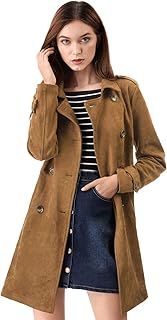 Allegra K Women's Notched Lapel Double Breasted Faux Suede Trench Coat Jacket with Belt