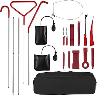 24Pcs Professional Car Tool Kit, Car Breakdown Emergency Kit Essential Automotive Tool Kit with Long Reach Grabber,Non-Marring Air Wedge Bag Pump,Portable Storage Bag, Trim Removal Tools for Car Truck