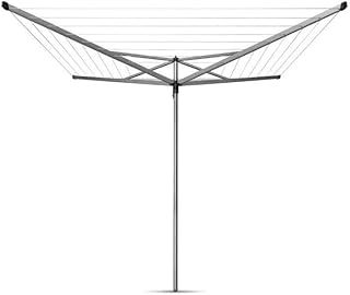 Brabantia 50m Essential Rotary Washing Line (Metallic Grey) Collapsible Umbrella System, 4 Arm Outdoor Clothes Dryer + 35mm Plastic Ground Tube