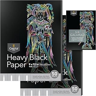 Castle Art Supplies Heavy Black Sketchpad Paper 9 x 12in | 2-Pack | 50 Sheets Each (150gsm/92lb) Artist Paper | Smooth, Silky Black Surface | Vivid Results with Pencils, Pens, Pastels (9 x 12, 2-pack)