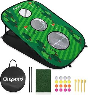 Golf Mat Chipping Net, Collapsible Putting Mat Golf Chipping Net - Portable 3 Holes Game Set for Adults Family Kids Summer Backyard Lawn Outdoor Indoor Activities (Style 2)