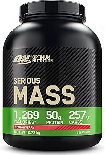 Optimum Nutrition Serious Mass Protein Powder High Calorie Mass Gainer with Vitamins, Creatine and Glutamine, Strawberry, 8 Servings, 2.73 kg, Packaging May Vary