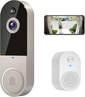 HubFlashy 1080p Doorbell Camera Wireless, Smart Video Cam with Ring Chime, AI Human Detection, Two Way Audio, FHD Live View, Night Vision, 2.4G WiFi, Cloud Storage, Indoor Outdoor Surveillance (Linen)