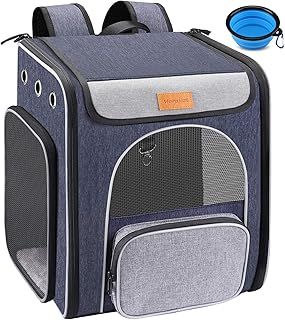 Cat Carrier Backpack, Foldable Pet Backpack Carrier for Cats and Small Dogs, Breathable Dog Carrier Backpack with Inner Safety Leash + Folding Dog Bowl Ideal for Hiking Traveling Outdoor Use