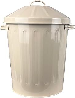 Small 15 Litre 15L Round Shape Several Cream Metal Bin Recycle Rubbish Waste Dustbin Bin with Lid