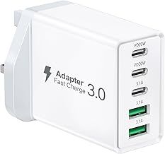 50W USB C Charger Plug Fast Charge, 5-Port Multi USB Charger Plug Adaptor UK, USB Type C Fast Charger Charging Plug Power Adapter for iPhone 16 15 14 13 12 Pro Max SE XS XR, iPad, Samsung Galaxy