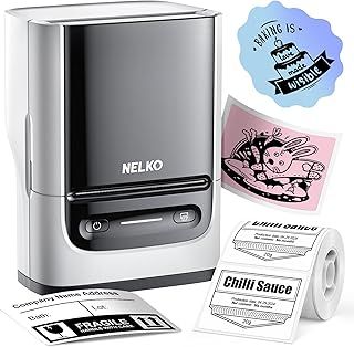 Nelko PM220 Bluetooth Thermal Label Printer, 2 Inch Portable Label Maker Machine for iOS & Android Phone, sticker printer for Clothing, Retail, Address, Barcode, Home, with 1 Roll 40x30mm（White）