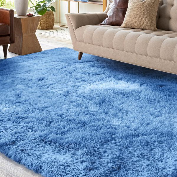 XSIVOD Plush Fluffy Non-slip Shaggy Rugs Living Room, 120x160cm, Sky Blue