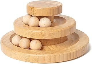 New Living Bamboo Cat Toy, Ball and Track, Turntable and Ball Set, Different Tier Levels, Eco Cat Toy, Kitten Toy, Fun Mental and Physical Exercise (Double Layer)