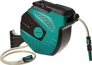 Amazon Basics Auto-Rewindable Hozelock Wall-Mounted Hose Reel, 15 m, Black Green