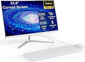 All-in-One Desktop PC 23.8 Inch Curved Display Celeron N100 (Up to 3.4GHz) 8GB RAM 512GB SSD Dual Band WiFi Bluetooth 4.0 USB 2.0*2, USB3.0*4, LAN*1 HDMI*1 Audio*1 VGA*1 Complete with Keyboard & Mouse