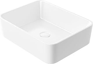 Eridanus Rectangular Countertop Bathroom Vessel Sink, Square Ceramic Vessel Sink, Vitreous China Cloakroom Basin Sink for Lavatory Cloakroom Vanity Unit, White Gloss - 480 x 370 x 135mm