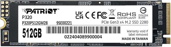 Patriot P320 512GB Internal SSD - NVMe PCIe Gen 3x4 - M.2 2280 - Solid State Drive - P320P480GM28