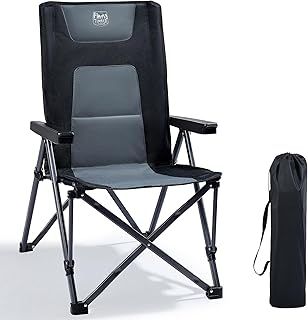 TIMBER RIDGE Folding Camping Chairs for Adults 260kg Capacity, Oversized Foldable Padded Heavy Duty Garden Chair with Adjustable Backrest, Portable Beach Fishing outdoor Picnic Dining Recliner