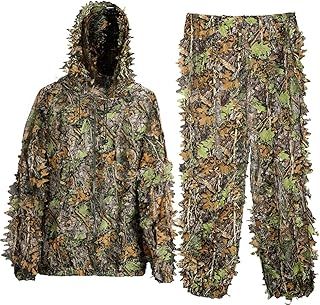 MOPHOTO Ghillie Suit 3D Leafy Camo Hunting Suits, Woodland Gilly Suits Hooded Gillies Suits for Men Youth, Leaf Camouflage Hunting Suits for Jungle Hunting, Shooting, Airsoft, Hallowee Costume