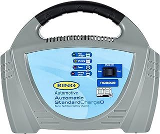 Ring Automotive 8A Automatic Car Battery Charger: Suitable for Vehicles up to 2.5L & Protects Against Over Charging, Black Grey