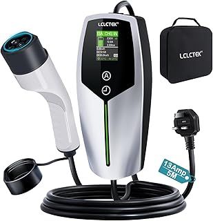 EV Charger Cable Type 2 to 3 Pin Plug, Portable UK 3 Pin EV Charger, Electric Car Charger [6/8/10/13A], 2.99KW EV Car Charger with LED Display, IP65 Waterproof, Type 2 Cable EVs and PHEV (5M)