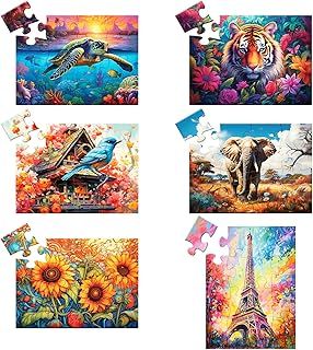 6 Pack 16 Large Piece Puzzles for Adults Puzzles Dementia Alzheimer's Products and Activities Alzheimer's Puzzle Elderly Seniors Cognitive Game Gift for Patients in Nursing Home with 6 Storage Bags